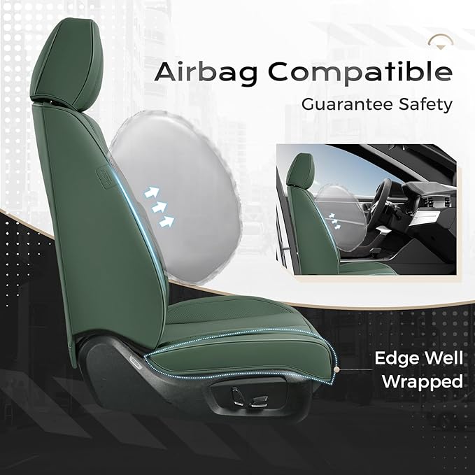 Coverado Seat Covers, Car Seat Covers Full Set, Leather Seat Covers for Cars, Car Seat Protector, Car Seat Covers Front Seats and Back Seats Universal Fit for Most Cars Green