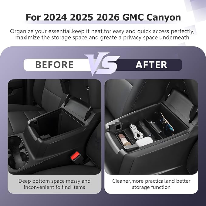LUWU Center Console Organizer for 2023 2024 2025 2026 Chevrolet Colorado & GMC Canyon Accessories Armrest Console Storage Box Glove Organizer Tray ABS Material for Canyon Interior Accessories (Black)