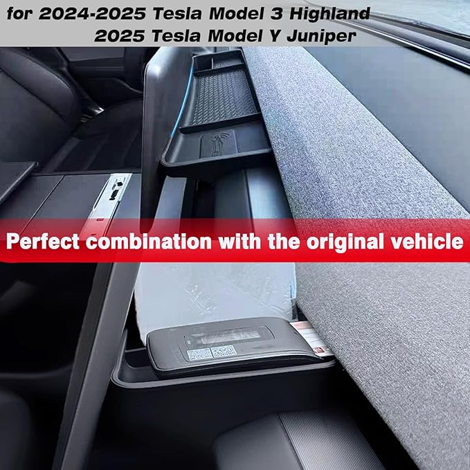 yhcdsea for 2024-2026 Tesla Model 3 Highland and 2025 2026 Tesla Model Y Juniper Center Console Organizer Behind Screen Storage Box Dashboard Hidden Tray Interior Accessories