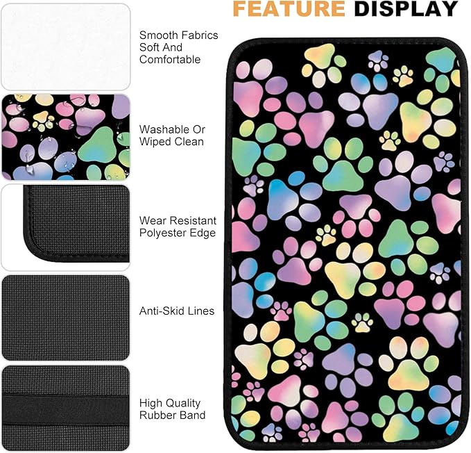 Adastrah Universal Car Center Console Cushion Pad,Dog Paw Print 2 Car Armrest Pad Car Armrest Seat Box Cover Protector for Most Vehicle, SUV, Truck, Car