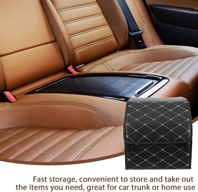 Car Trunk Storage Organizer Box Folding Multi-compartment Black with Gold Stitching Small Size Suv Grocery and Camping Organizer for Vehicle Interior