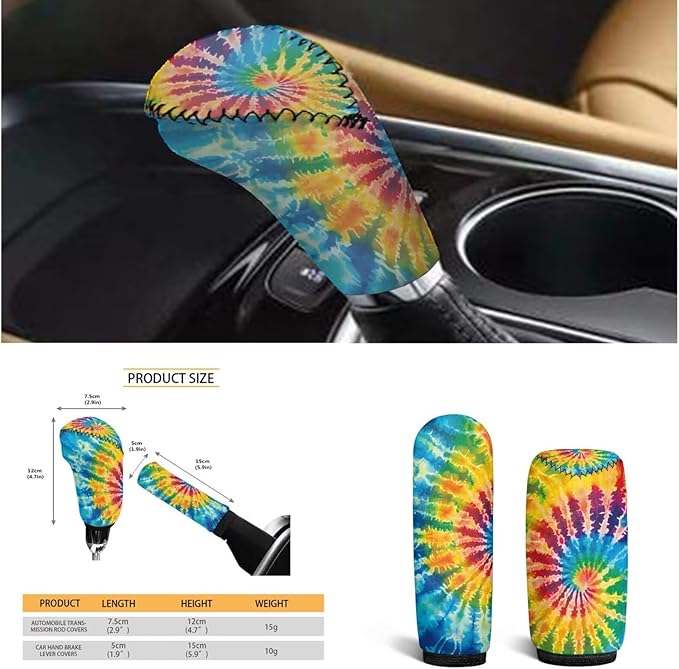 Tie Dye Car Accessories for Women Fashion Hippie Steering Wheel Cover Car Handbrake Cover,Cup Mat 6 Pcs Auto Interior Decor Suit for Vans Truck SUV