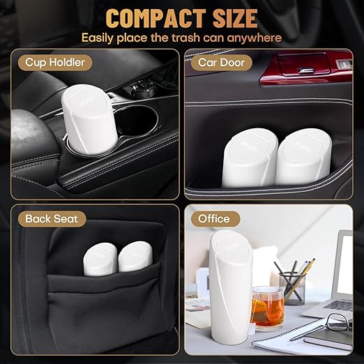 SGLRT Car Trash Can Bin with Lid - Car Garbage Can Cup Holder - White Mini Leakproof Vehicle Trash Garbage Can Bin with 20pcs Trash Bags-Car Organizers and Storage for Front Back Seat Accessories