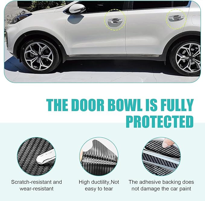 WZP 8PCS Car Door Handle Protectors, Carbon Non-Marking Fiber Handle Scratch Protector, Universal Car Exterior Accessories for Most Vehicles (Black)