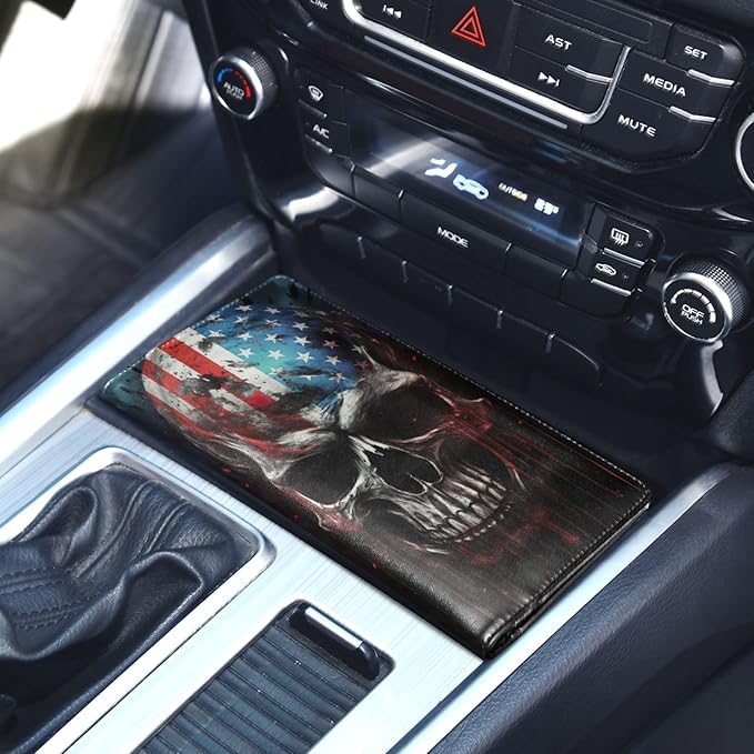 American Flag Skull 4th Of July Car Registration and Insurance Holder Vehicle Glove Box Organizer Car Accessories Wallet Case for Women Men 202a4876