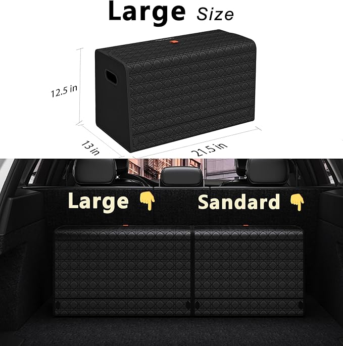 GMQ Car Trunk Organizer for SUV,Car Organizers and Storage with Collapsible Storage, Magnetic Lid Large Capacity for SUV, Truck, MPV (3D-Black, L-21.5×13×12.5 IN)