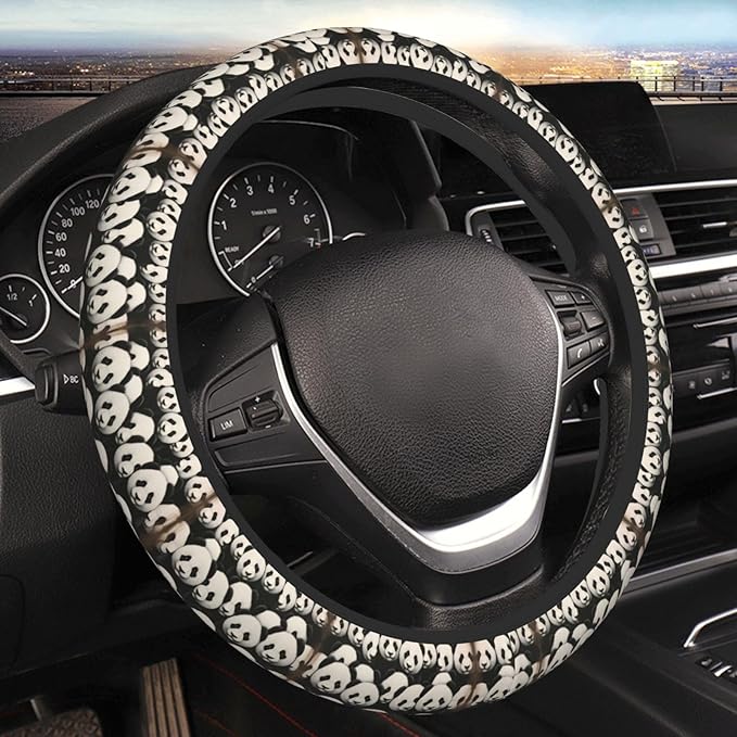 Neoprene Steering Wheel Cover Pan-Das-Pattern Car Steering Wheel Cover Universal Fit for Most Cars