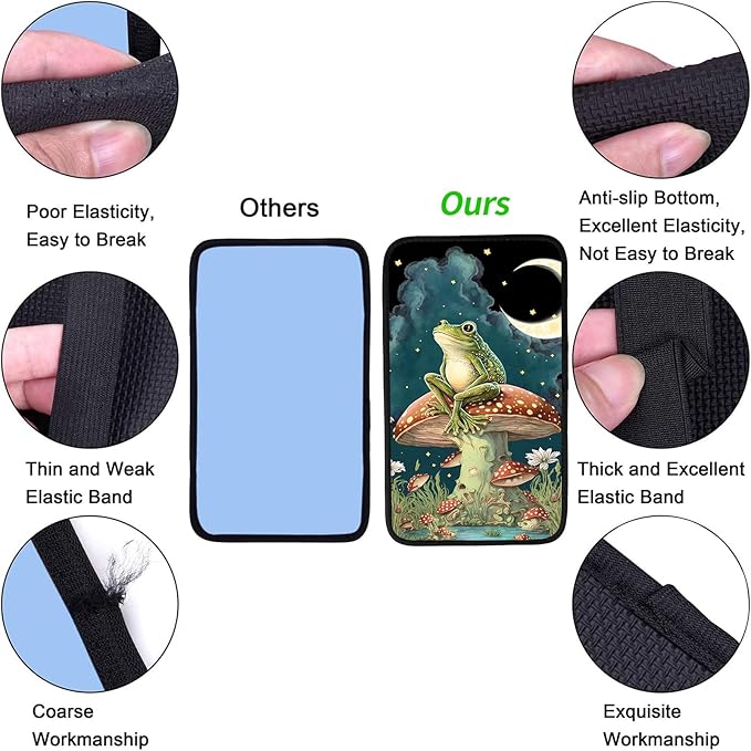 JANENFNA Car Armrest Cover Pads Universal Fashion Cute Auto Center Console Armrest Cover Pad with 2PCS Car Coasters Soft Waterproof Car Armrest Seat Protector for Women,Frog Sitting Mushroom
