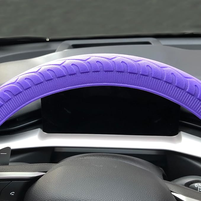 Universal Purple Steering Wheel Cover：13.5 to 15 Inches Stretchable Silicone Anti Skid Steering Wheel Protector Fit for Most Car Models Including Round D Shape or Special Shape