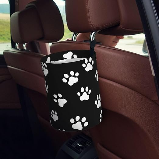 Dog and Cat Paw Print Car Trash Can Garbage Cans Foldable,Cute Hanging Car Organizer and Storage Bag Leak Proof, Auto Back Seat Trash Bin Universal for Truck, SUV, Outdoor Travel