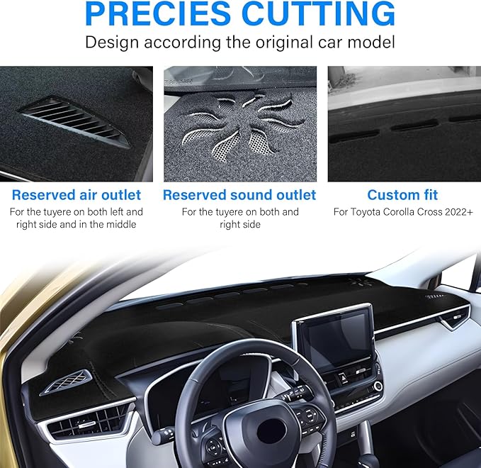 Dash Cover for Toyota Corolla Cross Accessories 2022-2025 2026 Dashboard Cover Mat Sunshade No Glare UV Rays Protector Nonslip Interior Pad （Black Trim）