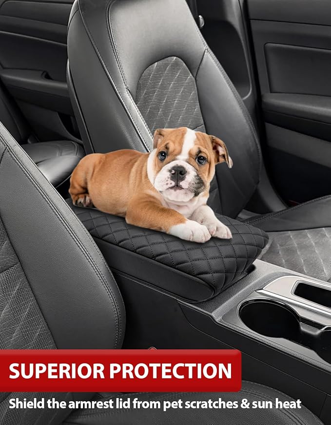 KBH Center Console Armrest Cover for Hyundai Sonata 2015 2016 2017 2018 2019, Middle Console Lid Protective Covering, PU Leather Interior Accessories, Black