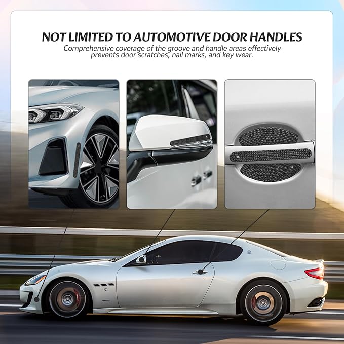 10PCS Bling Car Door Handle Protectors, 4 Door Bowl Stickers + 6 Handle Strips, Crystal Rhinestone Anti-Scratch Car Accessories, Sparkling Auto Decor Decals, Universal for SUV Sedan Truck (Black)
