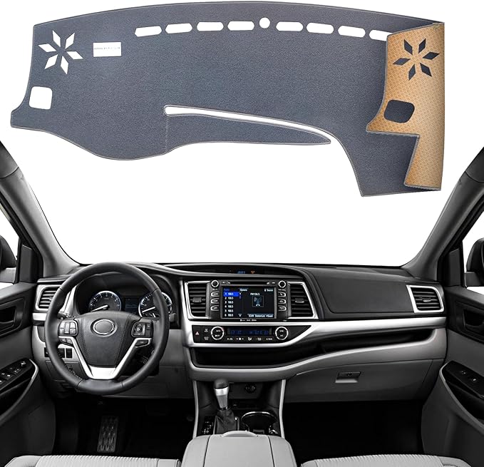 KEYOOG Dashboard Cover Dash Mat Fit for to-yota Highlander 2019-2014 (Without HUD Models),Car Dash Board Mat Anti-Glare Carpet,Non-Slip Pad Sunshield Protector (Grey)