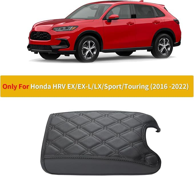 GIANT PANDA Custom Fit Center Console Armrest Cover for Honda HRV 2016-2022,Waterproof Faux Leather Middle Console Cover Arm Rest Lid Cover - Full Protection - Black