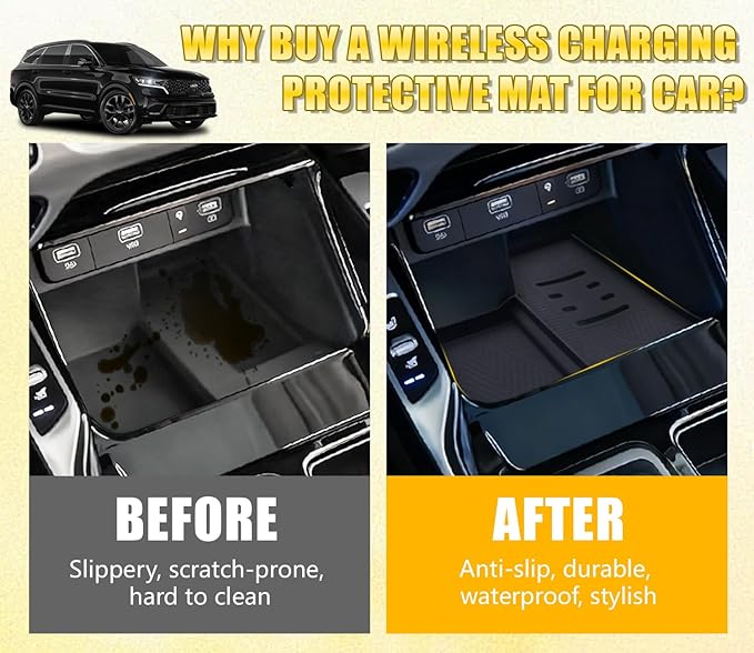 Wireless Charging Anti-Slip Mat Fit for 2021-2023 Kia Sorento(Scratch & Scuff Free) (Easy to Clean) Black Silicone Center Console Wireless Charging Protective Pad for Kia Sorento Accessories