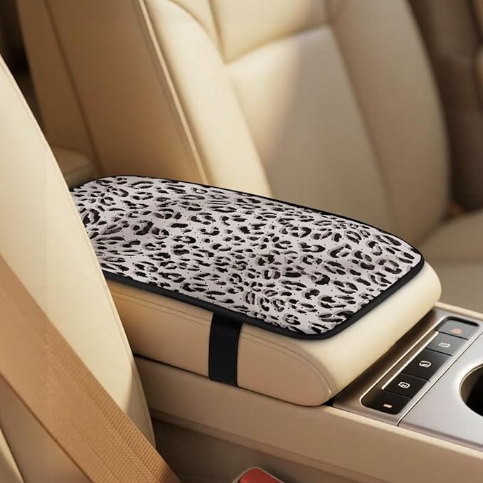 Qeluxign Leopard Print Car Accessories Set for Women Center Console Armrest Pad Seat Belt Cushion Universal Car Accessories for SUV Van Truck