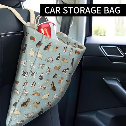 ABUIFDK Car Trash Can, Cute Car Trash Bag, Hanging Car Organizer and Storage Bag, Trash Bin for Car Accessories, Vehicle, Travelling, Camping Cute Blue Dogs