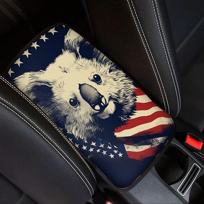 Car Center Console Pad, Universal Waterproof Car Armrest Seat Box Cover, Car Interior Accessories for Most Vehicle SUV Truck Vintage American Flag Sloth Car Armrest Pad