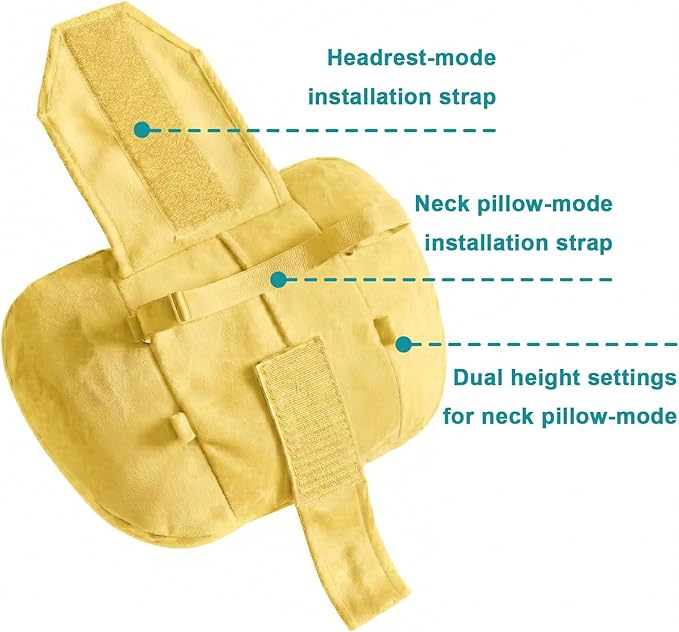 2PCS Car Pillow for Car Neck Pillow for Driving Seat Leather Neck Support Soft Cushion Back Support Head-Rests for Vehicle Sleeping with Elastic Adjustment Strap (Golden, Head)