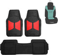 FH Group Car Floor Mats Climaproof™ Heavy Duty Rubber Floor Mats for Sedan, SUV,Truck Floor Mats, Universal Fit Automotive Floor Mats Trimmable Full Red Set, Combo Small Car Seat Cover Design