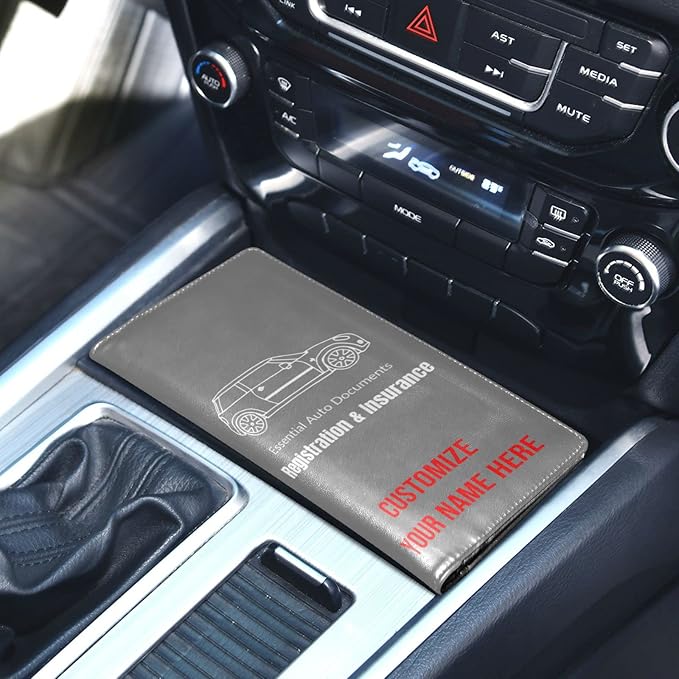 Caihoyu Custom Car Registration and Insurance Card Holder Personalized Leather Glove Box Organize Men Women Wallet Accessories Case for Cards, Essential Document Driver License Dark Gray