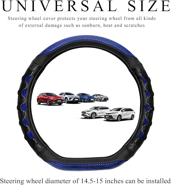 Car Steering Wheel Cover, 15 Inch Anti-Slip Steering Wheel Cover Protector with 3D Honeycomb Design, Universal Steering Wheel Covers for Cars Truck SUV, Car Accessories (Blue)