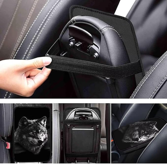 Mintutlipy Prairie Wolf Car Armrest Cover Car Seat Box Cover Car Decoration Car Center Console Cover Wear Proof Sweat Proof