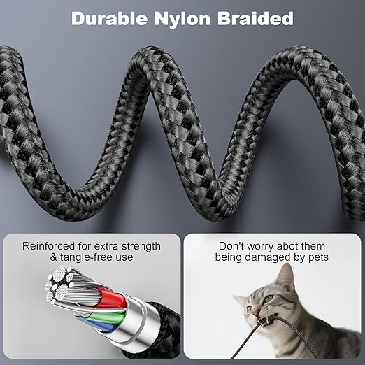 Eettvekd Coiled Car Carplay Charger Fast Charging，[2-Pack, 3Ft] Retractable Braid USB A to USB C Cable for iPhone 17/16/15/Plus/Pro Max/MacBook Pro, Type-C Cord,Black