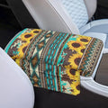 Dreaweet Sunflower Aztec Arm Rest Cover for Car Women Thick Center Console Armrest Pad with Pockets Car Armrest Storage Box Mat Universal Console Covers for SUV Trucks