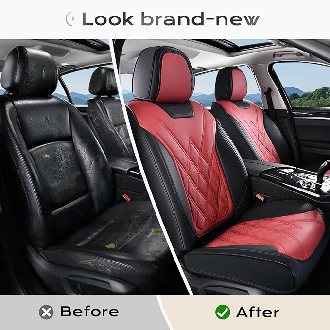 Coverado Car Seat Covers, Front Covers for Cars, Car Seat Cover Front Seats, Automotive Seat Cover, Waterproof, Leather Car Seat Cushion, Universal Interior Covers Seat Protectors for Most Cars