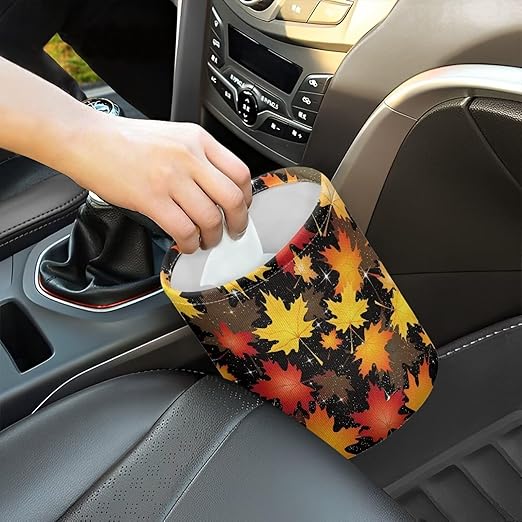 Colorful Maple Leaves Car Trash Bin Hanging, Waste Basket - Cute, Portable, Collapsible, Waterproof Rubbish Bag for Back Seat, Floor, or Hanging Headrest