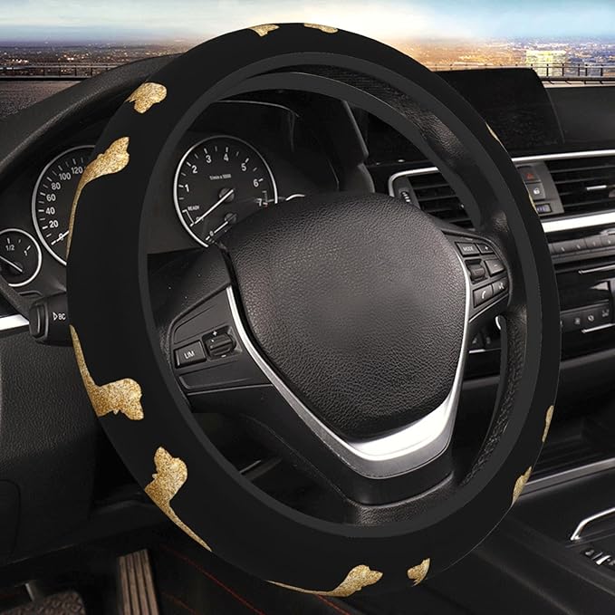 Gold Daschund Dog Neoprene Steering Wheel Covers Women Men Car Accessories, Universal 15 Inch Fit Auto, Suvs, Truck