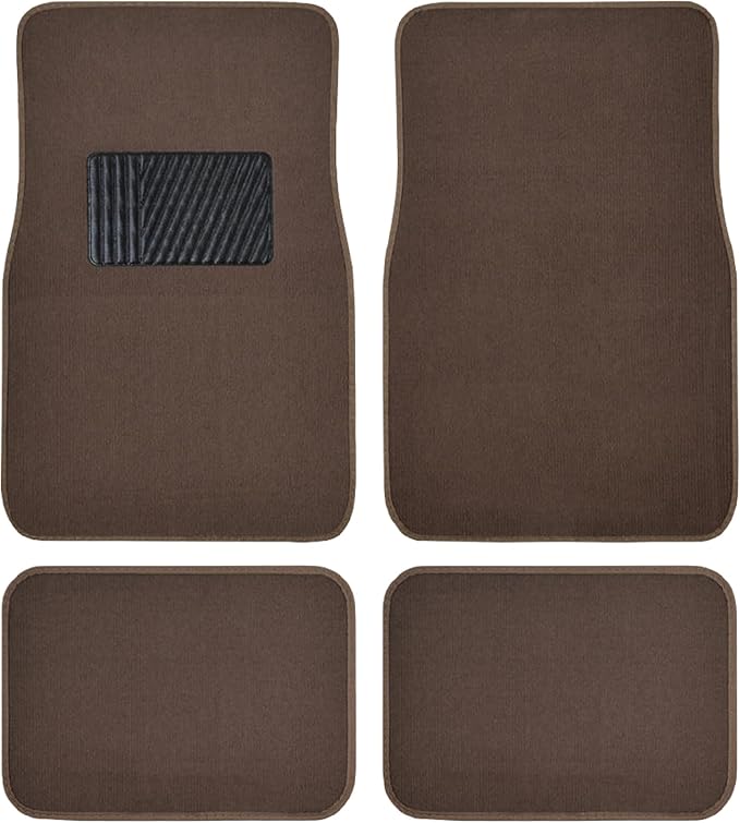 BDK MT-100-DB Classic Dark Beige Carpet Floor Mats with Vinyl Heel Pad for Car SUV Truck Van, Universal Fit Front & Rear Liner