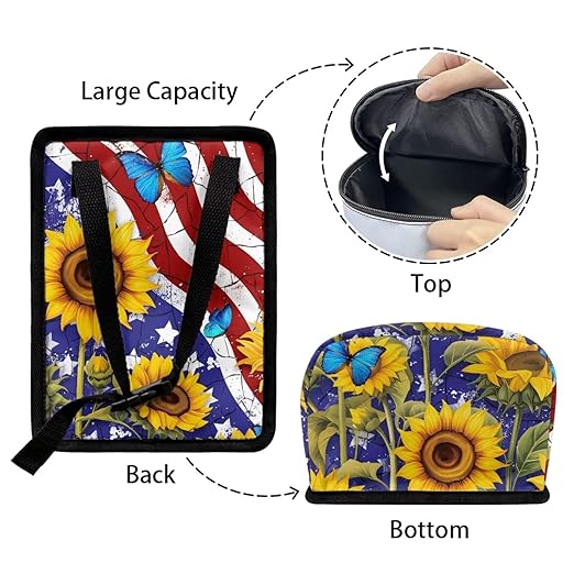 4th of July Car Trash Can with Lid Hanging Car Trash Bag Leak-Proof Portable Cars Garbage Bin Sedan Accessories Interior Cars Organizer, USA Flag Sunflower Print