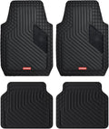 Coverado Heavy-Duty PVC Car Floor Mats Full Set – Black Metallic Heel Pad, All-Weather Protection for Front & Rear, Non-Slip Backing, Easy-to-Clean Liners, 4 Pcs