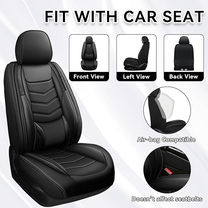 Car Seat Covers Fit for Chevy Trax 2015-2025, Side Airbag Compatibility, 3D Lumbar Support and Seamless Fit, Easy to Clean Sports Seat CoverFull Set, Black