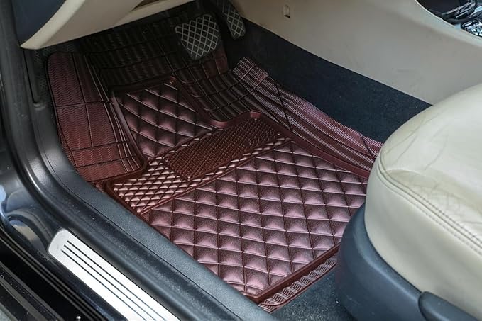 Universal Trim-to-Fit Car Floor Mats for Cars Trucks SUVs Rubber Non-Slip Waterproof All Weather Protection Floor Liner-Burgundy