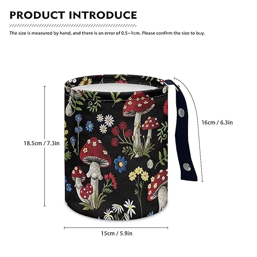 Floral Mushroom Car Trash Bag Waste Basket with Adjustable Buttons Collapsible Car Storage Bag Multipurpose Road Trip Essentials for Outdoor Activities