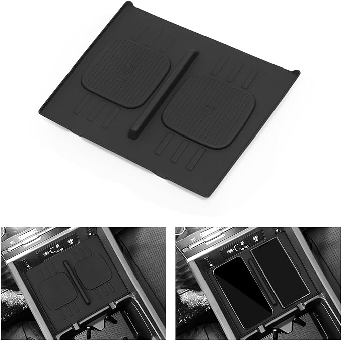 LUCKEASY Wireless Charger Mat for 2024 2025 2026 Hyundai Santa Fe Not for Tucson Car Center Console Auto Interior Anti-Slip Protector Pad Silicone for Hyundai Accessories Black