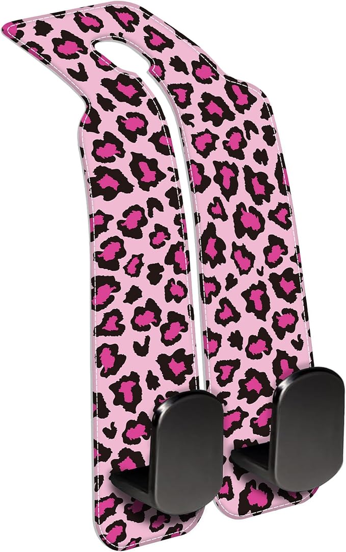 AEWNUNK Car Seat Headrest Hooks for Purses and Bags Abstract Pink Leopard 1 Pack Bag Purse Holder for Car with Double Metal Hooks Car Purse Hanger Hanging Accessories