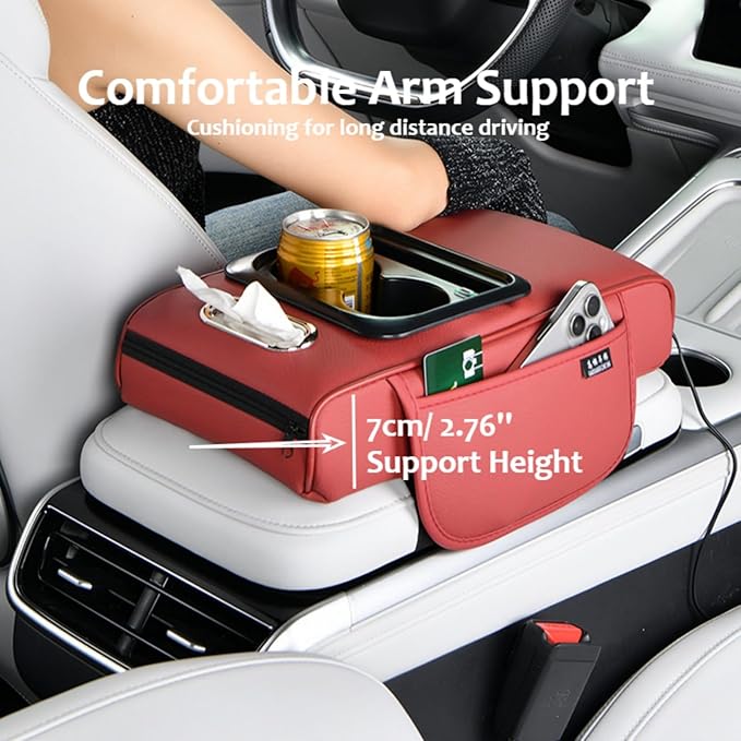 Armrest Pad for Car w/Type-C Charging Interface, Car Center Console Cup Holder, Interior Car Accessories, 2 Sizes& Styles (Upgraded Version, Black, M: 35×20.5×7cm / 13.78×8.07×2.76’’)