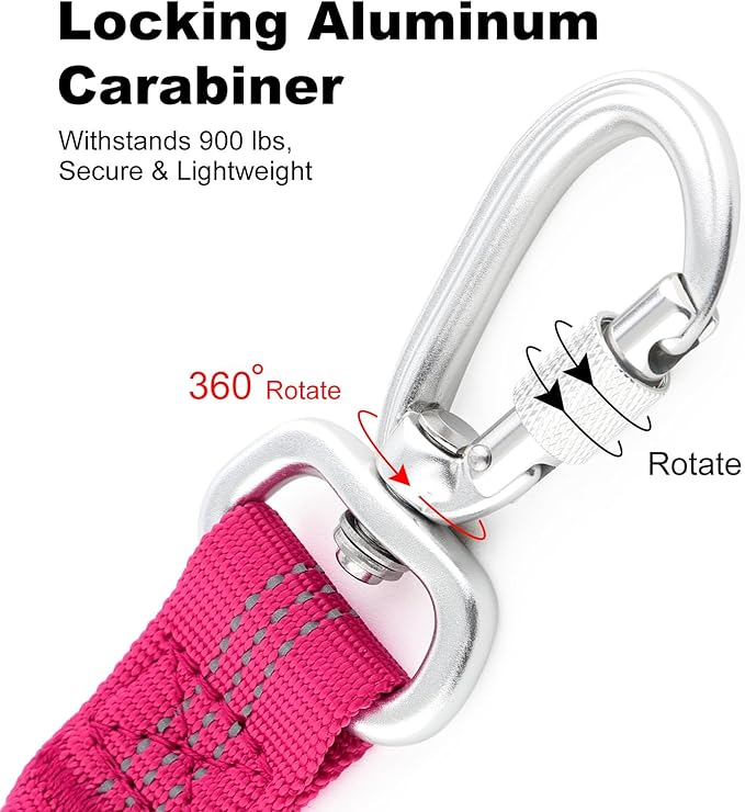 APakBak Dog Seat Belt for Car, Adjustable Dog Car Harness Seatbelt for Small Medium Large Dogs, Heavy Duty Travel Safety Restraint with Locking Aluminum Hook & Reflective Nylon Strap, Pink