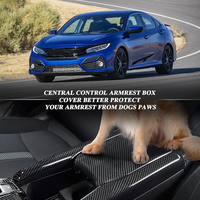 BIBIBO for Honda Civic Carbon Fiber for 10th Gen Civic 2016 2017 2018 2019 2020 2021 Honda Civic Console Armrest Box Cover, Civic Car Interior Arm Rest Cover Civic Armrest Carbon Fiber Cover
