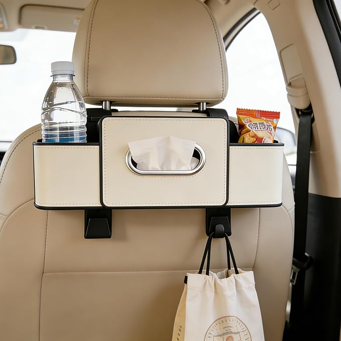 Car Organizers and Storage Box, Multifunctional Car Seat Back Storage Box with Tissue and Hook for Hold Phone Water Cup Handbag, Fits Most Vehicles (Black,1PCS)