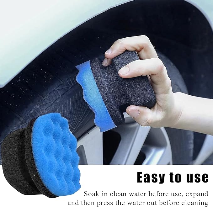 2 PCS Tire Dressing Applicator Pads, Reusable Hex Grip Tire Shine Applicator Polishing Sponge Pads, Wheel Tire Shine Detailing Foam for Most Vehicles, Car Accessories (Blue, 4.33")