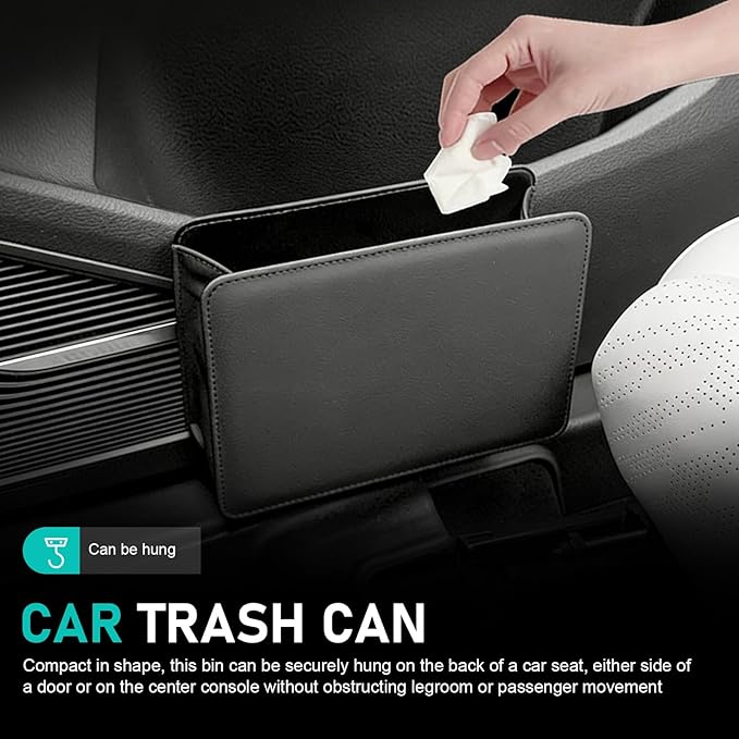 Car Trash Can, Multi-function Foldable Hanging Storage Bag with Back Clip, Open-top Waterproof Garbage Bag Container, Back Seat Organization Accessory for Car SUV Truck (Black)