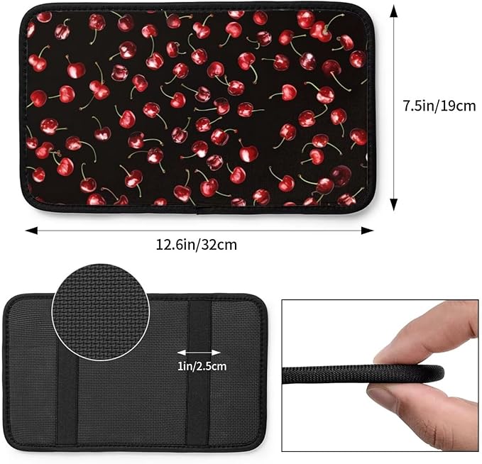 Cute Cherry Pattern Car Center Console Cover Red Fruit Car Armrest Cover Arm Rest Cover Universal Car Arm Rest Cover Black Car Interior Accessories Protector for Most Vehicle SUV Truck Vans