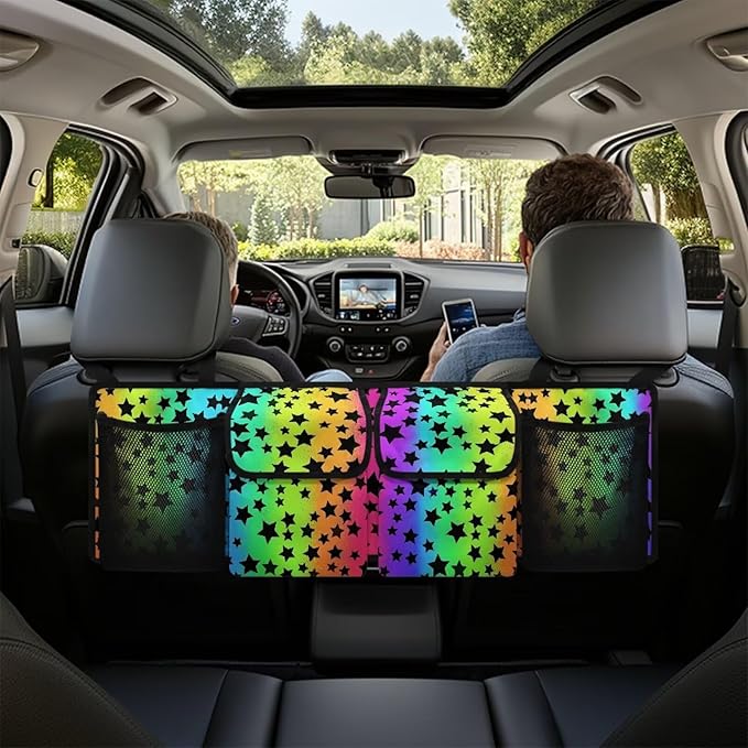 Trunk Hanging Organizer, Rainbow Galaxy Star Backseat Bag, Car Interior Accessories Decoration with Pocket for Groceries, Provide Storage Space for SUV, Jeep, MPVs