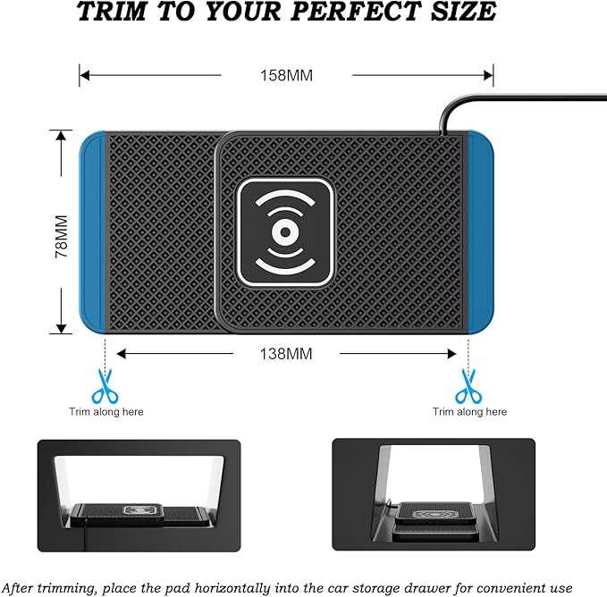 Cord‑Free Charging Pad, 20W Car Charger Pad for Phones, Dashboard & Desk Charging, Phone Charger for Vehicles & Office Use,A USB 30cm